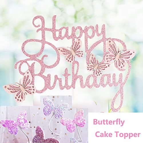 Топперы за торта с пеперуди Brozigo, Топперы за тортата с честит Рожден Ден, за парти по случай рожден Ден, с декорация във формата на пеперуди от 10 бр. и Една Главичка на