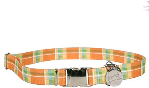 Нашийник за кучета Yellow Dog Design Southern Dawg Madras Orange Премиум-клас, Малък размер 10 - 14 Ширина 3/4