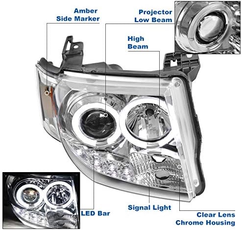 ZMAUTOPARTS led светлини с ореол-проектор, хромирани фарове с 6 сини светлини DRL, съвместими с Ford Escape 2008-2012