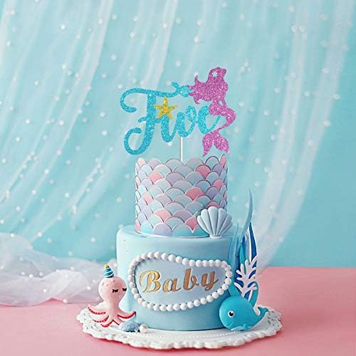 Topper за торта Русалка Пет, Декор на тортата 5-ти рожден ден, Знак Аз пет, Аксесоари за декорация рожден ден на Малката