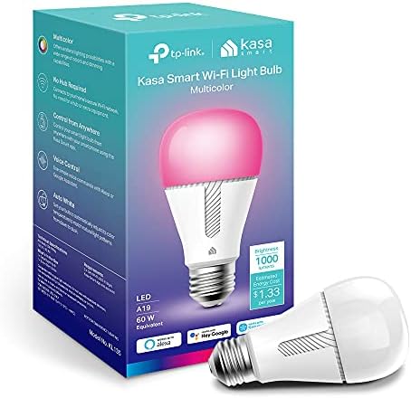 Умна лампа Kasa, лампа с регулируема яркост, като цвят, работи с Alexa и Google Home, 1000 Лумена на равностойността на 60 W, CFH & FFS, само Wi-Fi На 2,4 Ghz, концентратор не се изисква, гаран