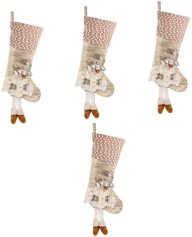 Amosfun 4шт изложено крак коледни чорапи, подаръчни пакети Санта камина декор коледни чорапи, чорапи притежателя подарък под коледната елха, Снежен човек бонбони Дядо