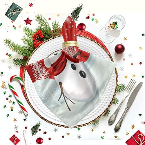 Комплект Кърпички CaTaKu Весела Коледа от 4 Салфетки във формата на Снежинки и Снежен човек, Кърпа за Хранене на Вечеря,