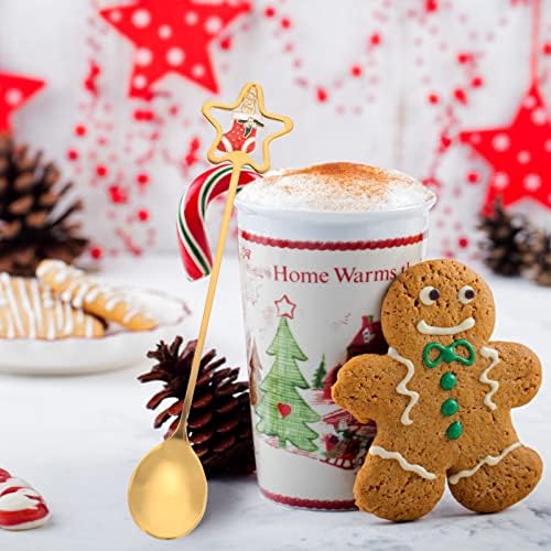 Луксозни Коледни Подаръци Комплект Коледни Лъжици От Неръждаема Стомана Дядо Коледно Дърво Звезда Злато Кафе, Сладолед