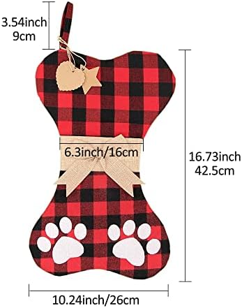Мъжки Коледни Чорапи за Домашни Кучета, 2 опаковки, Буйволиная Червено-Черна Клетчатая Чул, Големи Кости, Окачени Коледни
