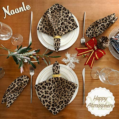 Тъканни Кърпички Naanle с домашен Любимец Принтом, Комплект от 6 Салфетки за маса за Хранене, Леопардовые Обикновена