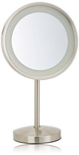 Десктоп огледало за грим с подсветка Jerdon - Огледало за грим с подсветка на Halo от 1-кратно и 5-кратно увеличение в хромированном изпълнение на Тоалетен огледало с диам