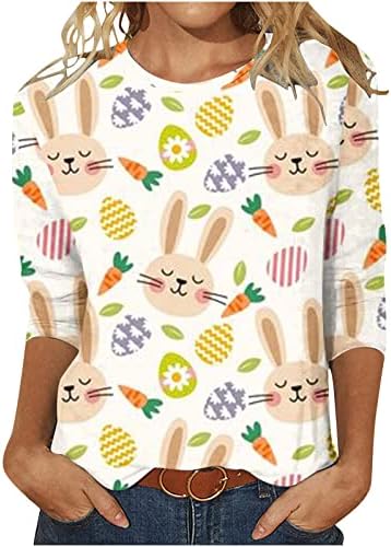 Великденски Ризи за Жени, Летни Тениски с 3/4 ръкав, Забавни Тениски с образа на Яйца Заек, Свободни Ежедневни Блузи,