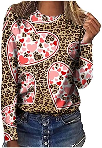 Дамска Риза с Дълъг ръкав в Деня на Св. Валентин, Красиви Върхове с Равенство-Боя, Ежедневна Мода Леопардовая Туника,