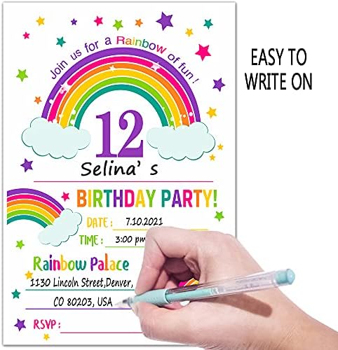 ukebobo 12th Rainbow Покани на рожден ден в пликове, Покани за рожден ден, Украса за дъгова партита – 20 Картички за
