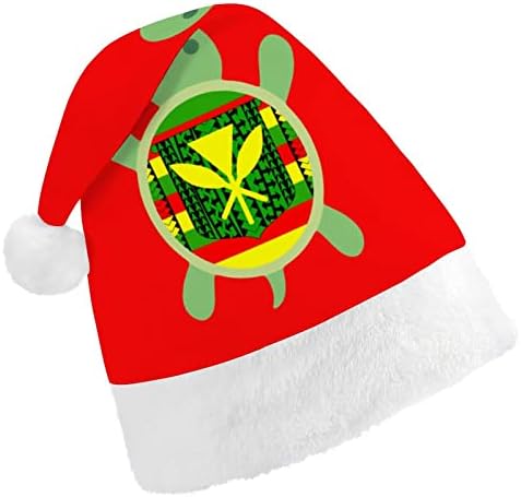 Tribal Канака Маоли Флаг Костенурка Забавна Коледна Шапка на Дядо Коледа Шапки и Къси Плюшени с Бели Ръкавели за Коледното