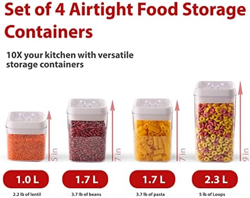 Херметични Контейнери за съхранение на продукти - Комплект от 4 бр. За организиране на кухня и килер Контейнер за съхранение с лесно заключващи се капаци за зърнени