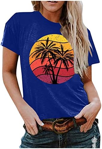 Летни Модни Хавайски Блузи за Жени, Тениски с образа на Кокосовата Палма, Тениски Свободно Намаляване с Къс Ръкав, Мека Тениска с кръгло деколте