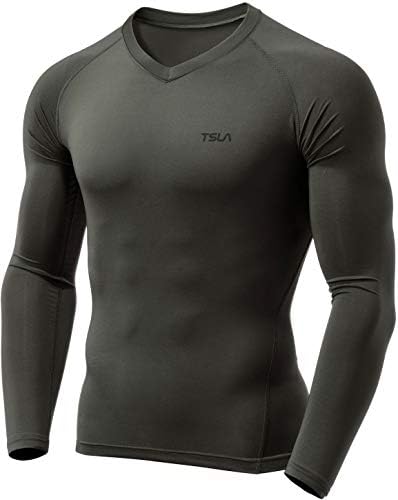 Мъжки Тактически Компресия Ризи TSLA с V-образно деколте и дълъг Ръкав, на Хладно Сухо Спортна Тренировочная Риза, Тениски