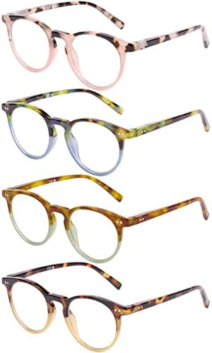 DOOViC 4 Опаковки Синьо-Екранировка на Очила за четене за Жени, Контрастен Цветен Дизайн, Стилни Очила за четене, Силата