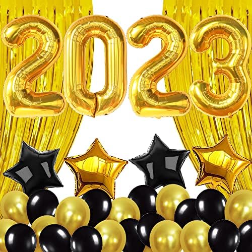 Комплект балони KatchOn, Черно и златни 2023 - 40 инча, опаковки от 23 | 2023 Абитуриентски балони със Звезда за украса