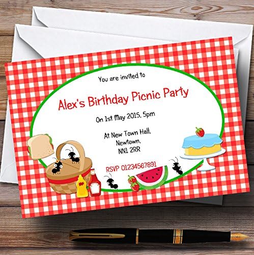 Персонални Покани на рожден Ден в Червен цвят за Пикник