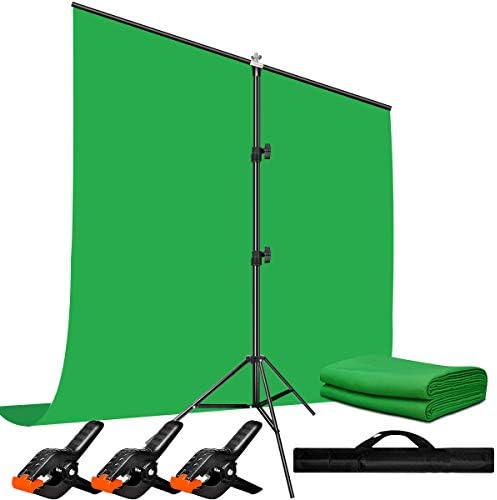 Фон за екрана Heysliy Green с комплект влакчета, Преносима стойка за екрана в размер на 6,5 X 6,5 фута зелен екран с размери 5 X 6,5 фута за стрийминг, видео игри, мащабиране