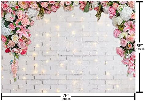 AIBIIN 7x5 фута Бели Цветя Стена Розов Цветен Фон за Снимане на Сватба, Булчински Душ Церемония Ангажименти Снимка Фон