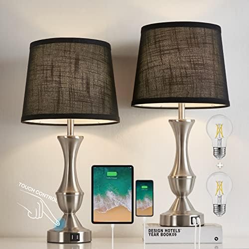 Luvkczc Настолни лампи за спалня, Комплект от 2 броя Нощни Сензорни лампи с Два USB порта за зареждане, Нощни лампи с