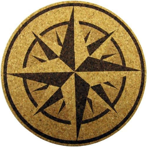 Влакчета XL Морски Compass Rose (6 инча, комплект от 2 броя) – Големи корк абсорбиращи поставка за напитки