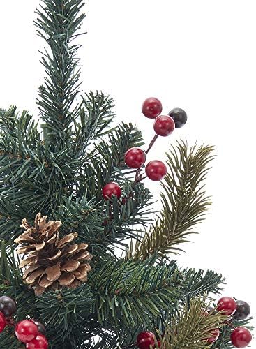 Коледно дърво Kurt S. Adler с 18-Инчови Червени Плодове и Златни борови шишками, Мулти