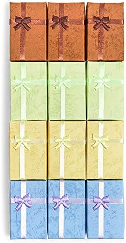 Комплект подарък кутии за бижута с Капаци и лъкове от ленти (2 x 3 x 1 инча, 4 цвята, 12 опаковки)