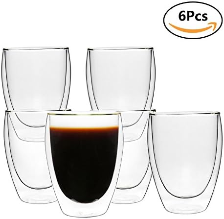 Стъклени Чаши за Кафе ComSaf 12 унции - Комплект от 6 Термокружек с Двойни Стени, Изолирани Чаши За Чай/Кафе/Лате/Капучино/Кафе/Мляко,
