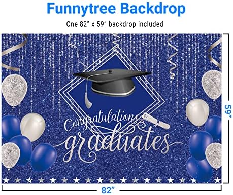 Funnytree 7X5FT 2023 Фон за бала клас за снимане на Тъмно-синьо и Сребристо, Шапка, Бакалавър, Балон, Поздравления Възпитаници, Банер за партита, за Фон за Снимка, за Декорация