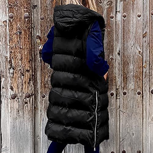 Shusuen дълъг пуховик с качулка за жени, яке с цип за по-големи размери, палта, всекидневни зимни дълга жилетка с подплата