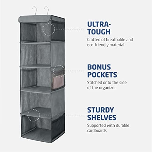 Висящ Органайзер за кабинет ZOBER и рафтове за съхранение - Органайзер за дрехи от 5 рафтове за спални, детски стаи,