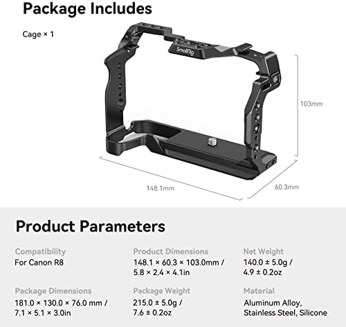 Титуляр SmallRig за Canon R8, Държач за камерата, за EOS R8 с резбови отвори 1-4-20, инсталационните отвори 3/8 -16, за да ARRI, В комплект Студен накладки, порт QD и екскурзовод на НАТО -