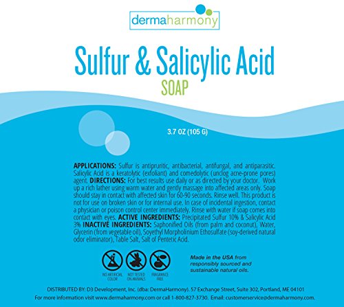 Сапун DermaHarmony със съдържание на 10% сяра и 3% салицилова киселина 3,7 унции (2 барове)