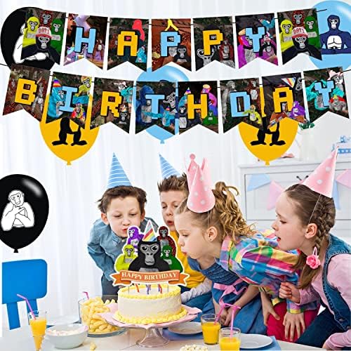 Украса за парти в чест на рождения Ден на с биркой Горила, за да проверите за тематични Партита в една виртуална игра с банер Happy birthday, Топперы за кифли, балони за дет?