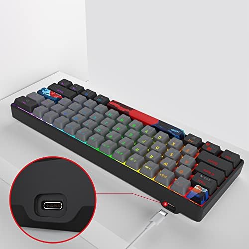 Ръчна детска клавиатура Mosptnspg RGB Мини 60%, синия ключ Ультракомпактная Ергономична жичен офис клавиатура с подсветка и сиви / черни клавишными капачки PBT за Mac / Win / PC / p