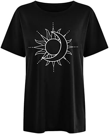 Дамски Тениски Оверсайз с изображение на Слънцето и Луната, Блузи с Графичен Дизайн, Риза с къс ръкав, Без Приятелка,