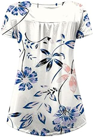 NaRHbrg Дамски Летни Ежедневни Тениски 2023, Блуза с V-образно деколте и къс ръкав Копчета, Ежедневни Плиссированная Базова Тениска, Пуловер