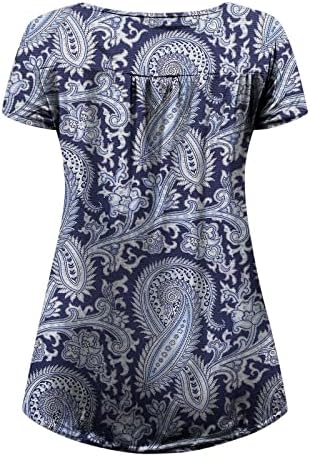 NaRHbrg Дамски Летни Ежедневни Тениски 2023, Блуза с V-образно деколте и къс ръкав Копчета, Ежедневни Плиссированная