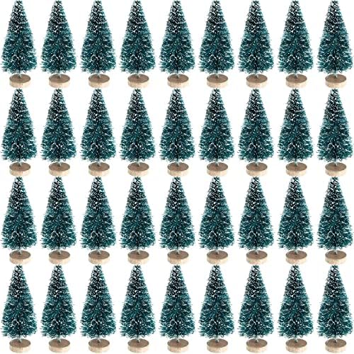 96 Бр. Мини Коледни Елхи, Бутилирани Четката, коледно дърво, Пластмасови Мини Бор от Сезал с Дървена Основа, Украса за