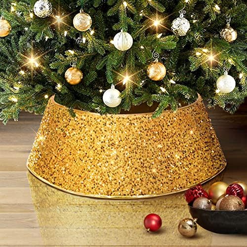 Яка за Коледно MJartoria 30 См, Пръстен за коледно дърво със Златни Пайети, Пола, за Елхи за Изкуствени Елхи, Украса за Коледното парти в Селски стил в помещението