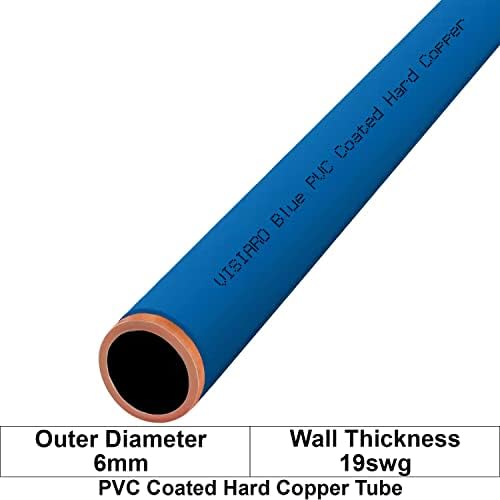Тръба от твърди медни Visiaro Blue с PVC покритие, 1 м, Външен диаметър 6 мм, Дебелина на стената от 19 мм, PVC покритие
