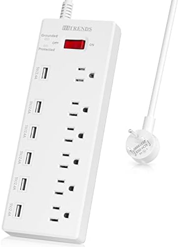 Мрежов филтър Power Strip 6 Контакти с 6 USB порта за зареждане и 2 штекерных адаптер NEMA 15А-20А в пакет