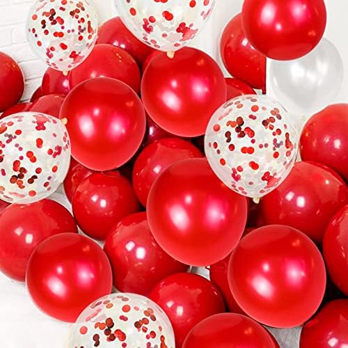 Черно-Червени, бели Латексови балони за деня на майката, 12-Инчов Червена Топка с Конфети за рождения Ден, Сватбени Декорации