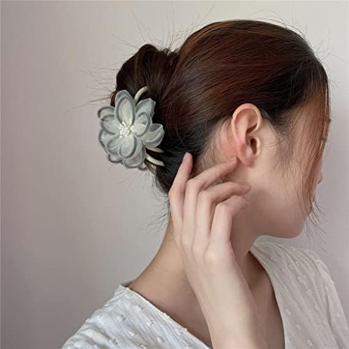 SMLJLQ аксесоари за коса с флорални дантели на гърба, френска шнола за коса, дамски шапки, нокът за коса (Цвят: A, размер:
