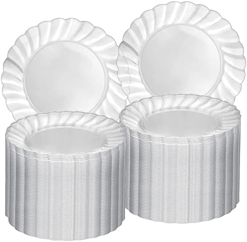 Идеални настройки 100 6-инчови Прозрачни пластмасови чинии с изгорени ръбове - Заредете Елегантни супени чинии - Малки еднократни чинии за десерт, салата или мезета -