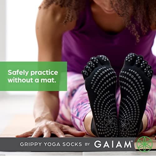 Gaiam Grippy Чорапи за Йога за жени и Мъже – Нескользящие Лепкавите Чорапи с пълна пръсти, Аксесоари за Йога, Мряна,