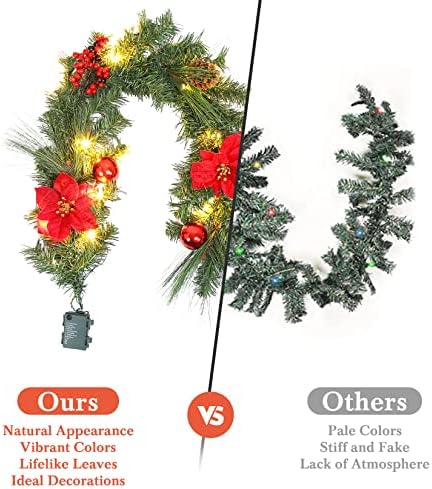 LinTimes 6-подножието Коледна Гирлянда с Подсветка, Венец захранван от Батерии, Коледна Украса с Червени Шишками коледна