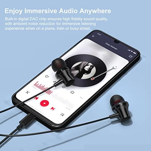 APETOO, 2 Комплекта Магнитни слушалки USB C, Слушалки Type C, Жични Слушалки, USB-C, слушалки в ушите с микрофон, Шумоподавляющий Стереофоничен Бас