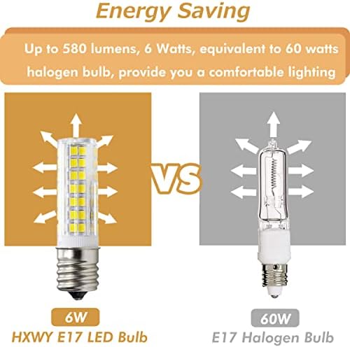 Led лампа HXWY E17 за микровълнова фурна върху готварска печка, 6 W Бял цвят (еквивалент на халогенни лампи капацитет от 60 W), 110-120 В Мидълуер основа, с регулируема яркост, 2 ?