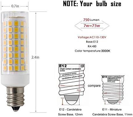 подмяна на led крушки yjyuan E12 мощност 75 W 80 w 100 W, Еквивалент на халогенни лампи с мощност 85 W 850лм, led лампи e12 с регулируема яркост, Входно напрежение AC110V 120V 130, Топъл бял 3000